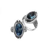 Sterling Silver London Blue Topaz Quartz Oval Shape Balinese Vintage Statement Ring